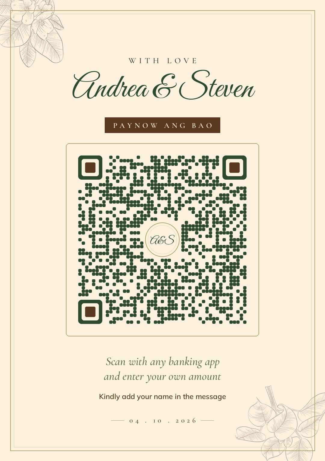 PayNow QR code for Andrea & Steven